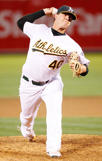 Andrew Bailey pitching for the A&rsquo;s